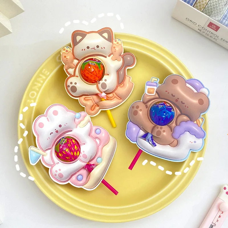 Lollipop Paper Cards Lovely Cartoon Rabbit Bear Children\'s Day Birthday Party Candy Gift Packaging DIY 3D Decorative Cards