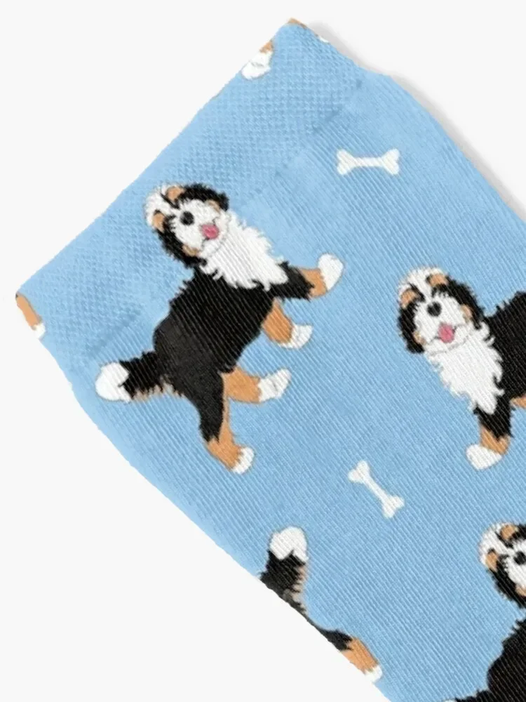 Cute Tri Color Bernedoodle - Baby Blue Background Socks custom sports Non-slip retro floral Ladies Socks Men's