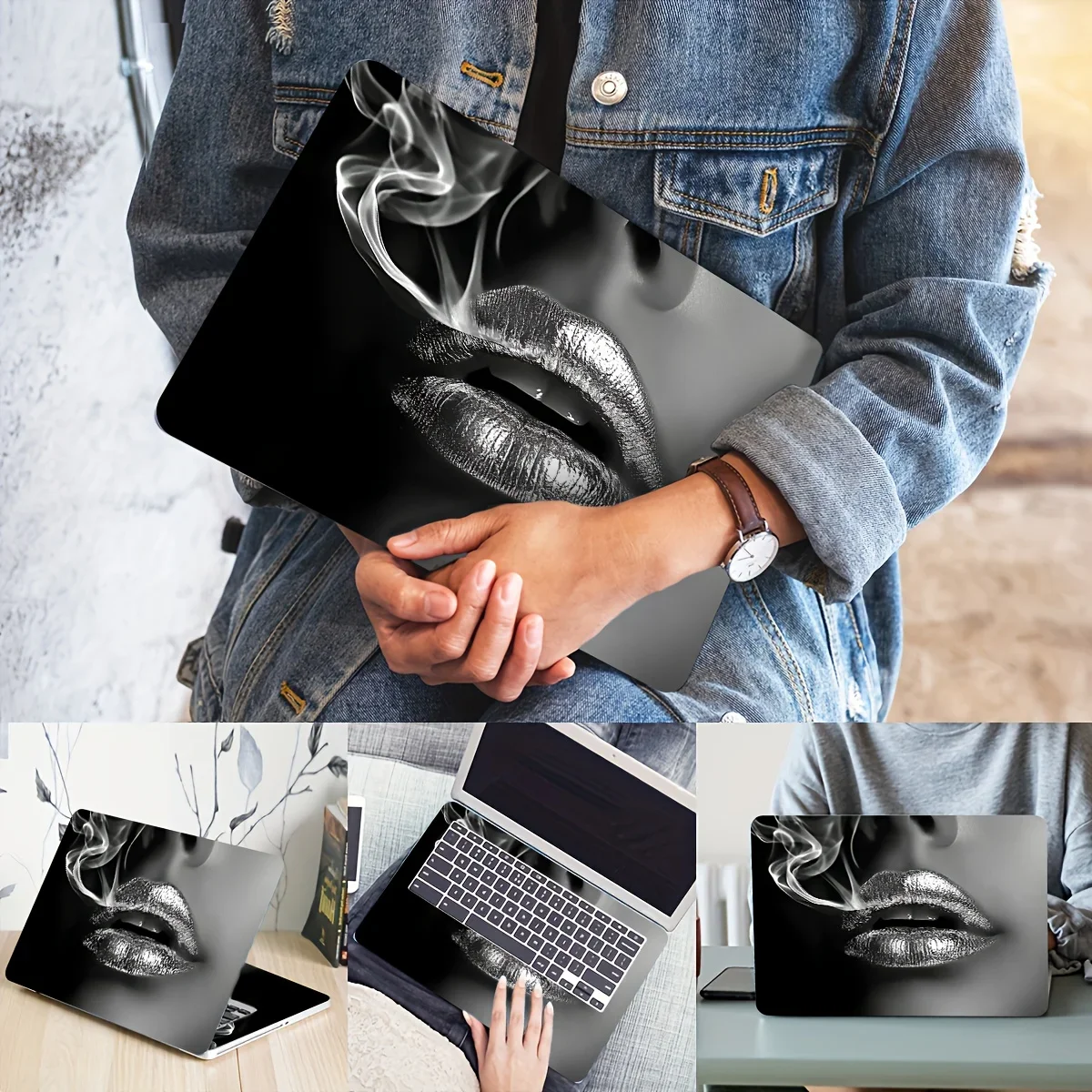 مجموعة مكونة من قطعتين من ملصقات الفينيل الفنية للشفاه مناسبة لأجهزة الكمبيوتر المحمولة وخوذات السيارات غير القابلة لإعادة الاستخدام والدراجات النارية والثلاجات وما إلى ذلك