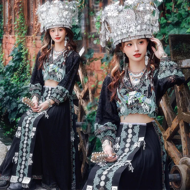 

Этнический костюм принцессы для девочек с кружевной вышивкой, модная традиционная одежда из полиэстеровой смеси, лето 2024