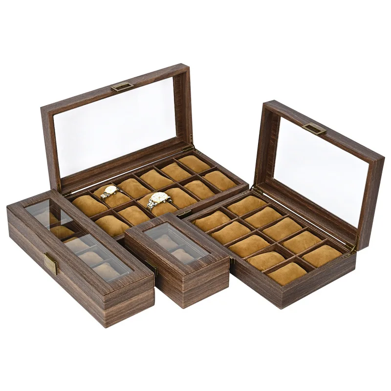 

Luxury Wooden 3/6/10/12 Grids Watch Holder Box For Men and Women Glass Top Jewelry Organizer Stroge Box Clock Watch Box