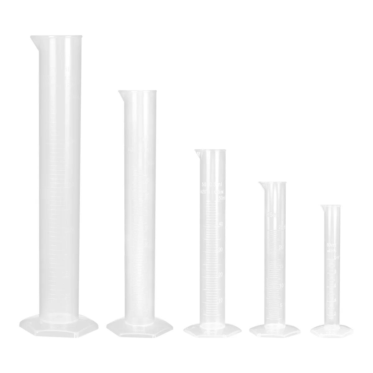 

BESTOMZ 5pcs Transparent Measuring Cylinder Plastic Graduated Cylinder Science Measuring Test Tubes 10ml/25ml/50ml/100ml/250ml