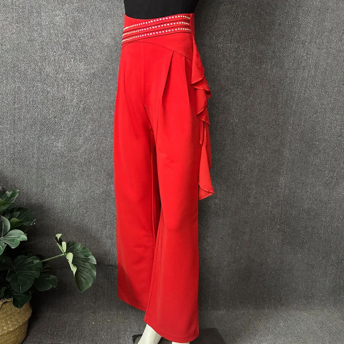 

Брюки для латинских танцев с оборками и высокой талией, квадратные эластичные прямые брюки для матросских танцев Jitba