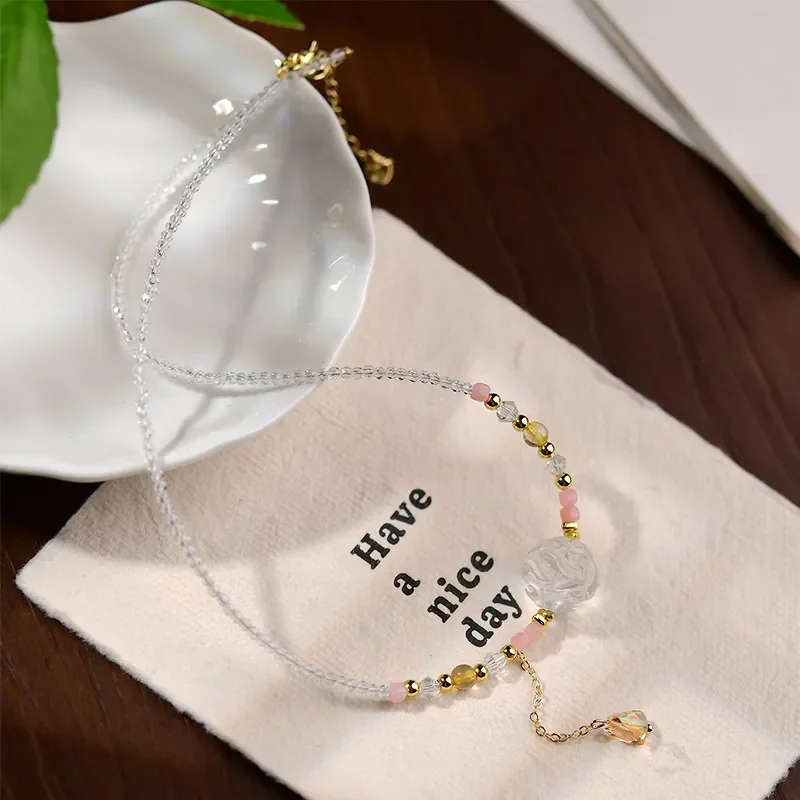 Crystal Necklace White Crystal Spherical Fox Collarbone Chain Retro National Style Versatile Neck Chain Nine-tailed Fox