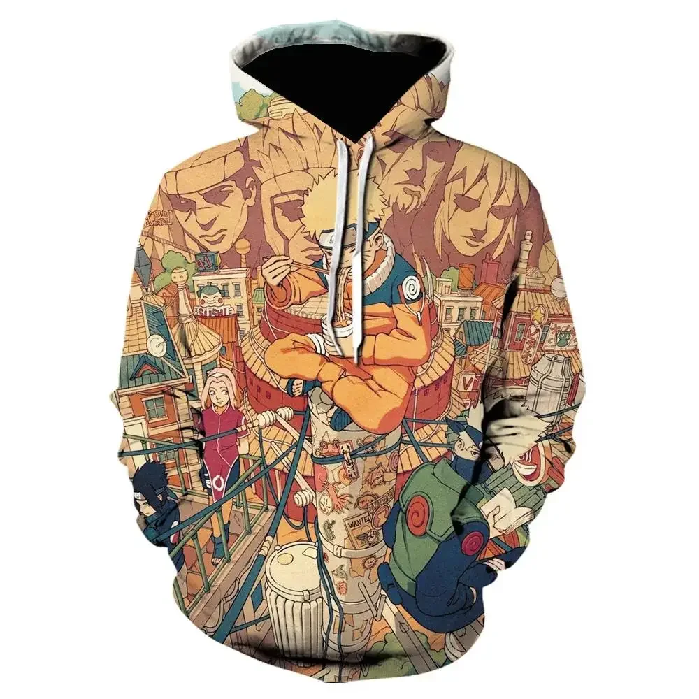 Japanese Anime Boys and Girls Hoodies Uzumaki Naruto Men\'s Hoodies 3D Printed Pullovers MINISO Men\'s Hoodies New Men\'s Clothing