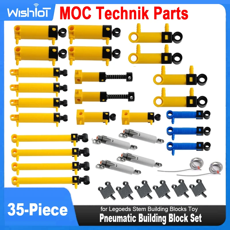 35-Piece Pneumatic Building Block Set MOC Technik Parts Air Pump Piston Compatible for Legoeds Stem Building Blocks Toy