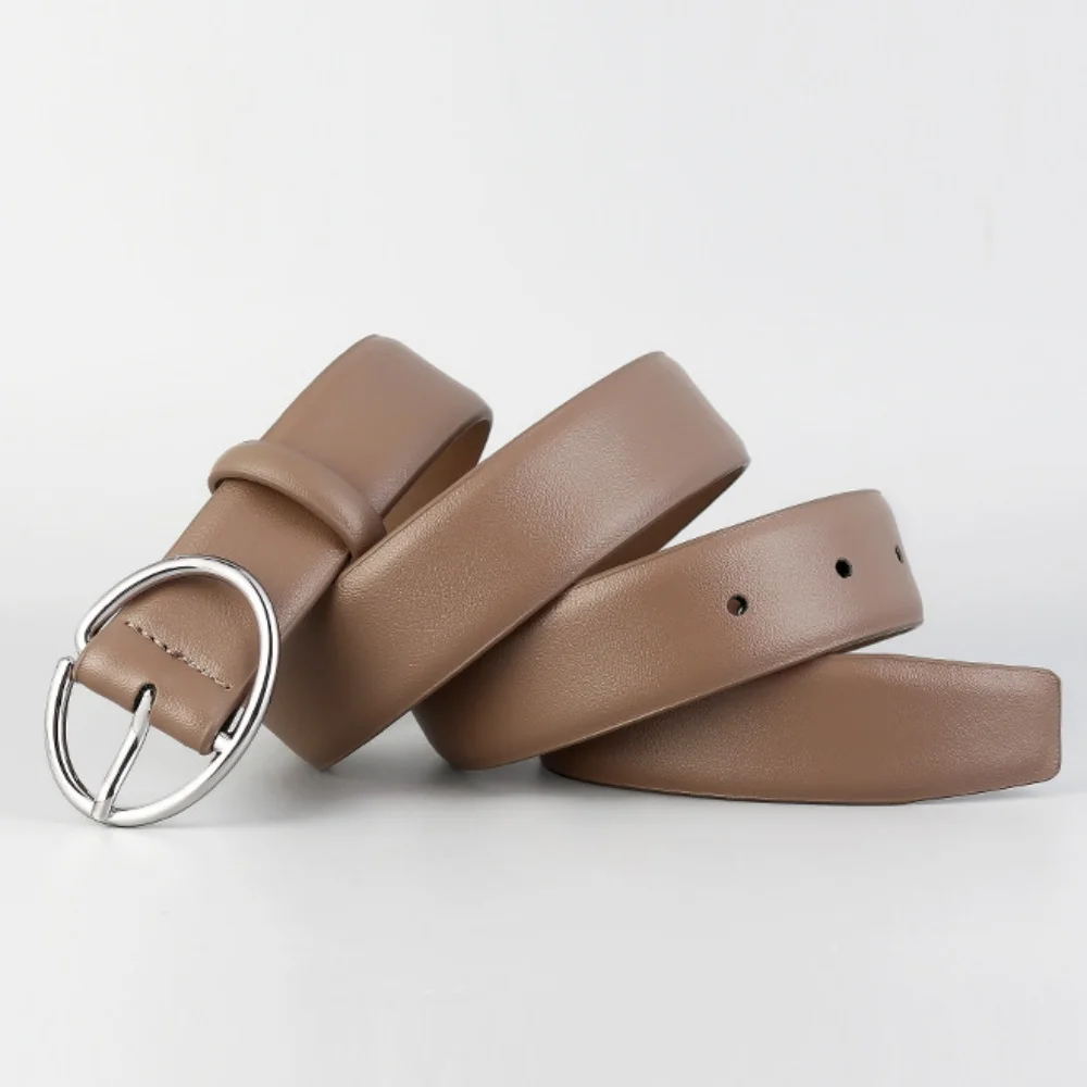 

Ремень из натуральной кожи, модный простой женский ремень с овальной пряжкой, джинсовый ремень, декоративный универсальный ремень