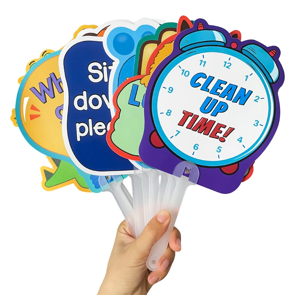 8Pcs Manage Your Class Signs Management Paddles Teacher Action Directions Handheld Board Hand Held Fans Teaching Aids Montessori