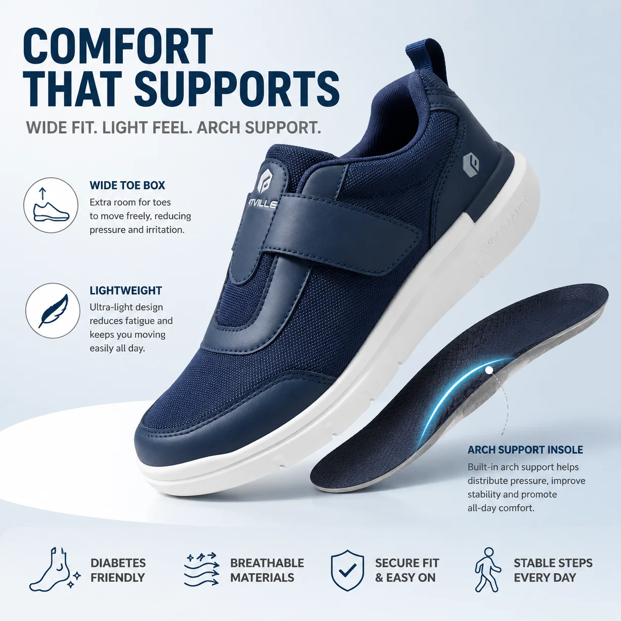 FitVille Men's Extra Wide Width Diabetic Shoes Lightweight Walking Casual Shoes for Swollen Feet Neuropathy Pain Relief