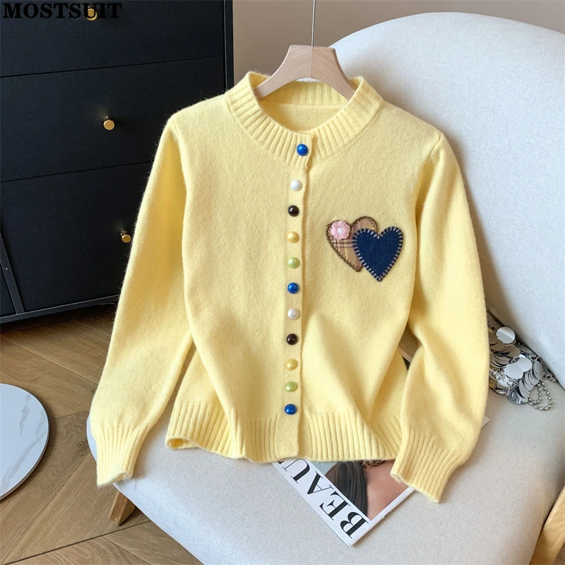 

Stylish Embroidered Knit Sweater Cardigan Women Autumn Winter Korean Fashion Chic Elegant Tops Long Sleeve O-neck Ladies Jumpers