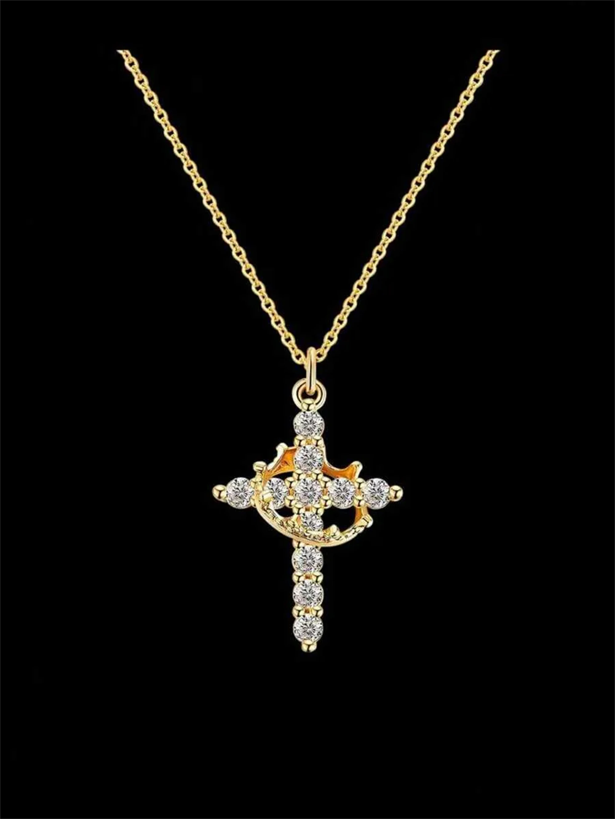 Collar de cruz de corona para el día de la madre, colgante de diamante chapado en oro de 14 quilates para mamá, joyería de fe para mujer, regalo de primera comunión
