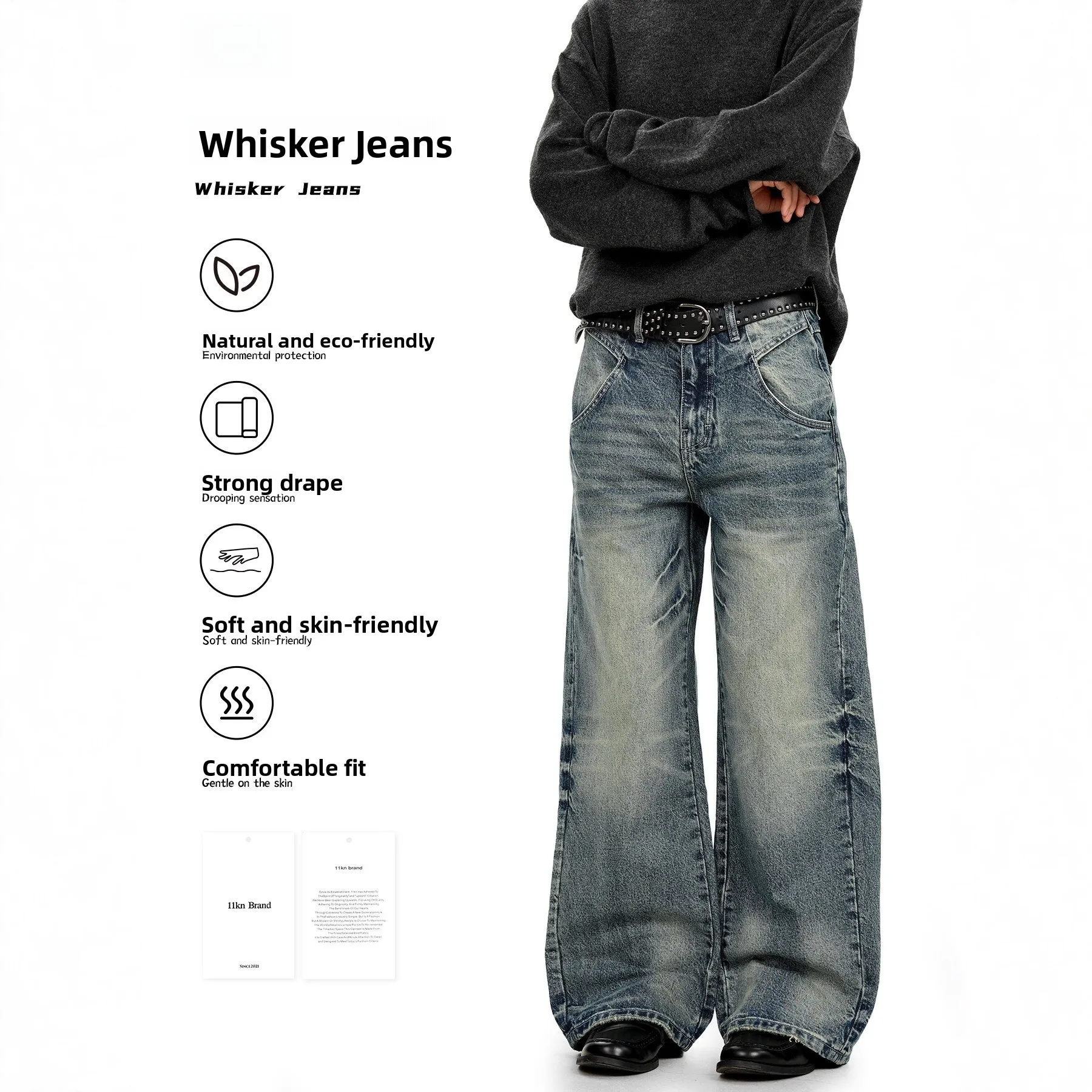 

Retro Waed American Sle Jeans Men Women Loose Straight Leg Wide Leg Casual Long Trousers Youth Cotton Zipper Fly