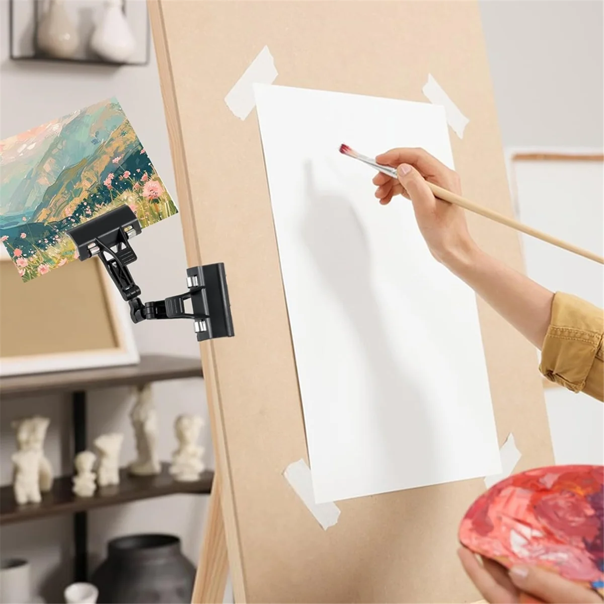 A83Z Easel Brush Clip with Twistable Copy Holder Clip,Paintbrush Holder Adjustable Foldable Paper-Copy Clips for Paint Brushe