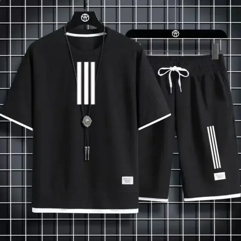 

2024 Adida New Man Tracksuits 2 Piece Short Sleeve Suits Printing T-shirt +Sweatpants Sets Sutdent Casual Summer Sport Clothes