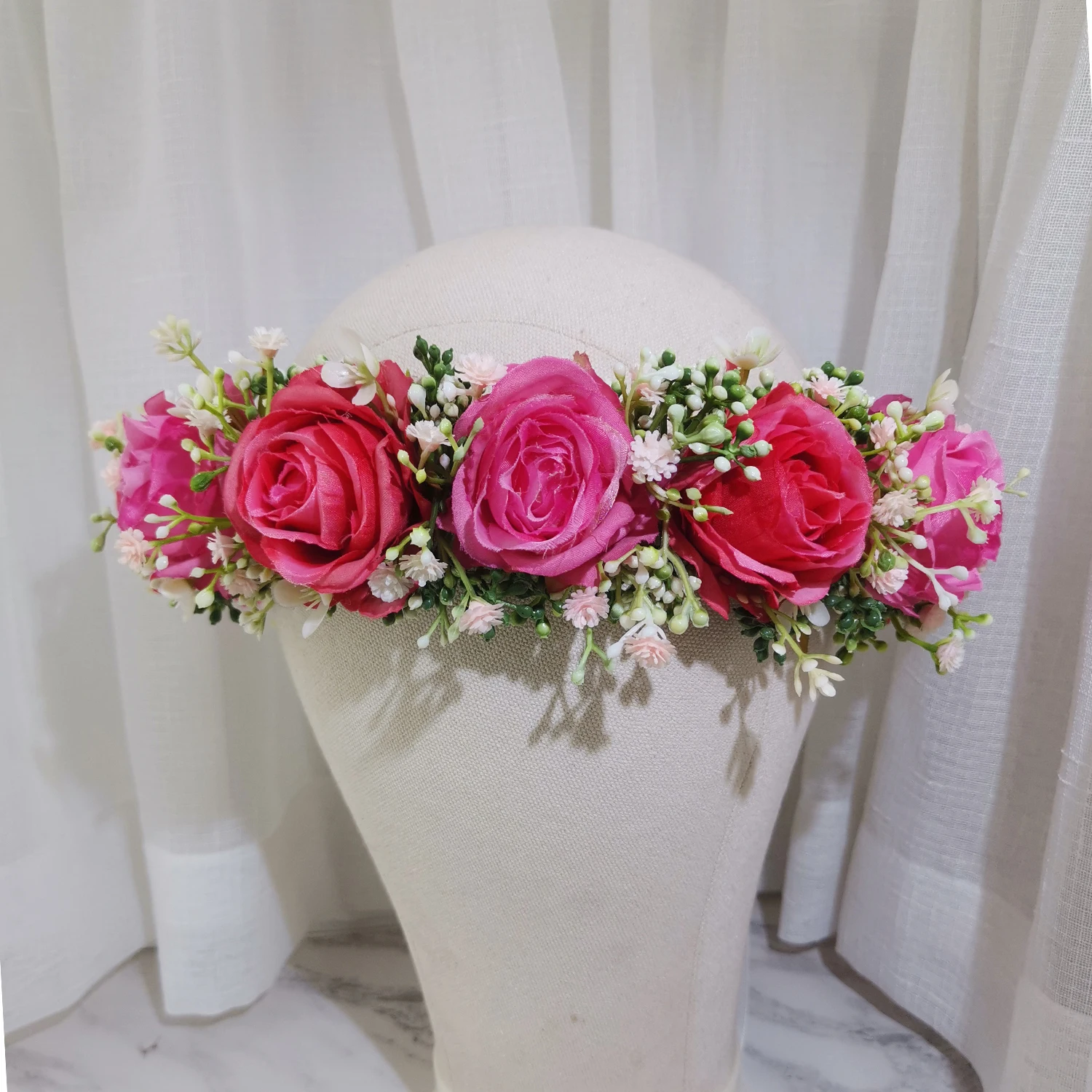 Big Rose Flower Crown Headbands Women Hair Accessories Wedding Head Wear Crown Headband Hat Decoration Girls Floral Garlands