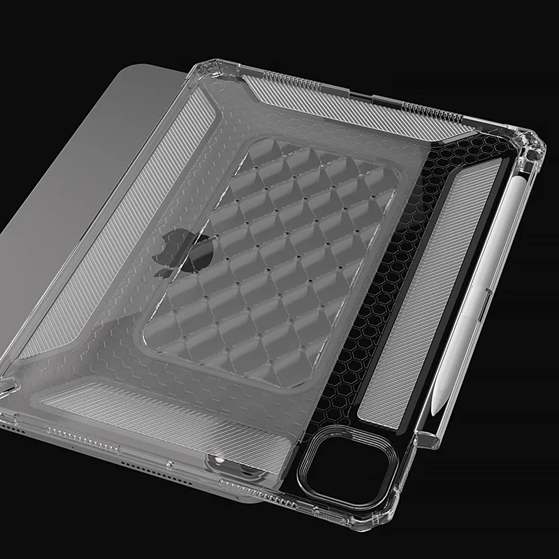 Clear TPU Case for iPad Air 13 & Pro 13 Pro 12.9 2018-2022 With Pen Slot Cooling & Anti-Slip Design Transparent Protective Cover