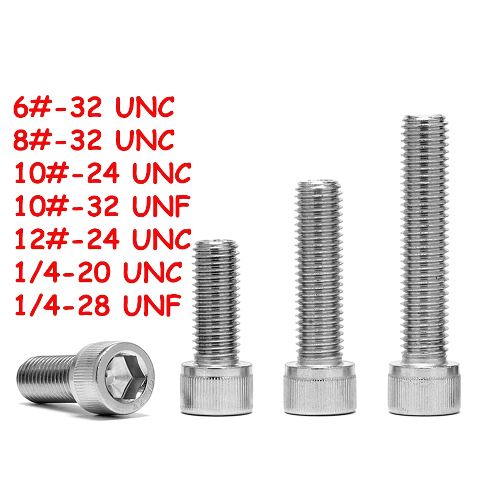 

DIN912 6#-12# 1/4'' UNC UNF SUS304 Stainless Steel Hex Socket Knurled Cap Head Bolts Allen Key Screws Full Threaded