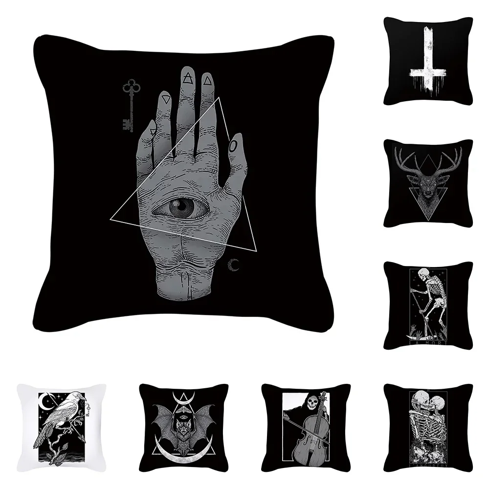 

Punk Style Cushion Cover Skull Print Office Sofa Car Pillowcase Home Decor Outdoor Square Moda