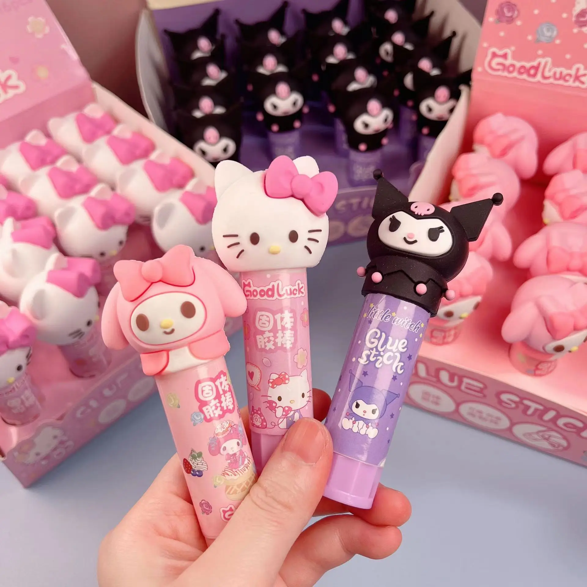 Sanrio Hello Kitty Solid Glue Cartoon Cute Kuromi My Melody DIY Handmade Rotating Solid Glue Student Stationery School Supplies