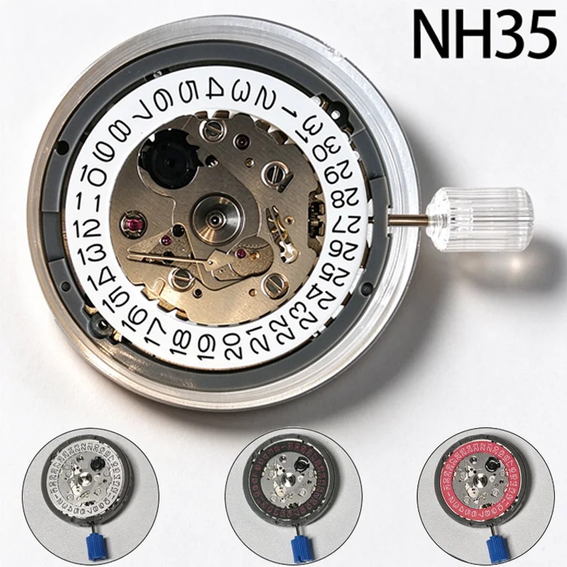 Japan Original NH35 NH35A Automatic Mechanical Movement Crown At 3 At 6 24 Jewels White Date Dial Watch Mod Replacement Parts