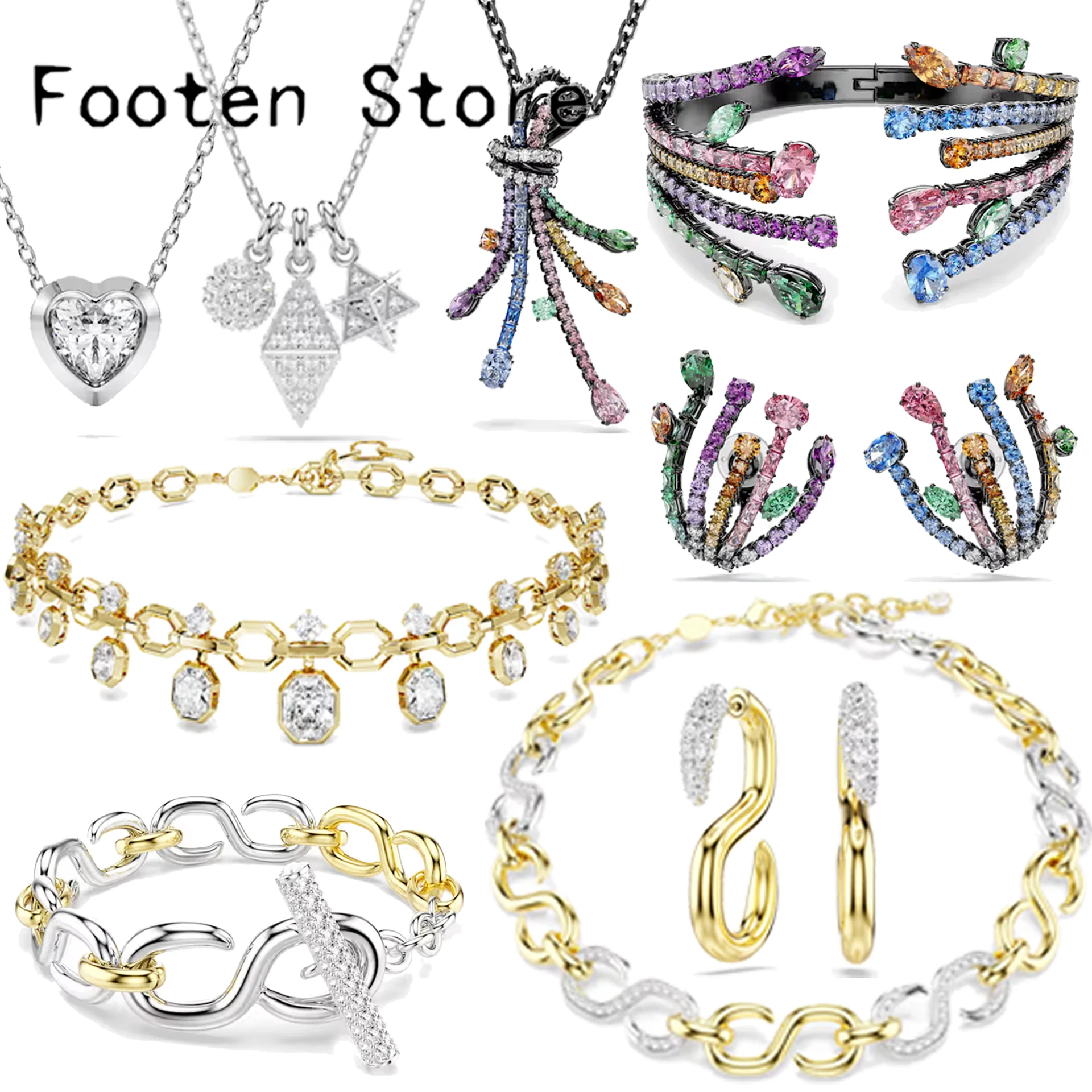2026 Exquisite Light Luxury Party Jewelry Set Charming Silver Gold Metal Elements Crystal Women's Necklace Bracelet Ring Earring