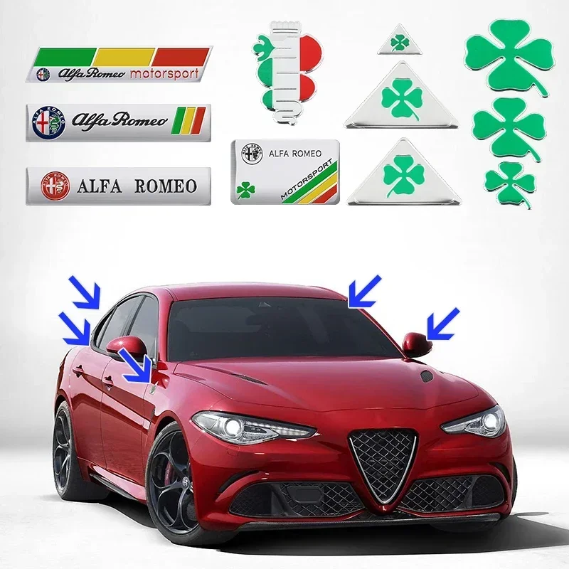 Metal Car Sticker Green Lucky Four Leaf Clover Fender Front Grille Emblem Key Chain Rear Trunk Badge For Alfa Romeo 159 147 156