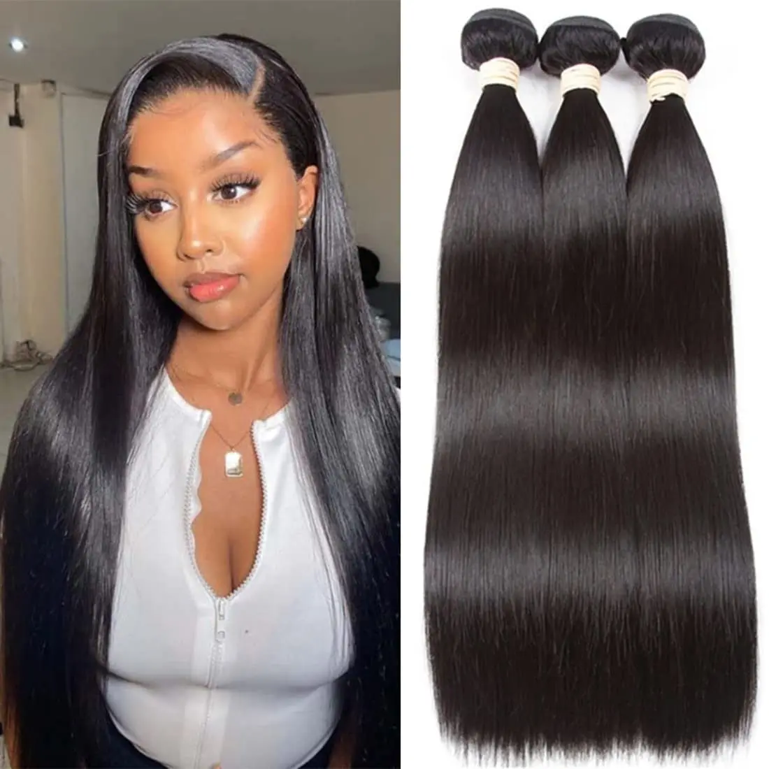 10A Brazilian Virgin Straight Hair 2/3/4 Bundles 18 20 22 24 Inch 100% Unprocessed Real Human Hair Bundles Straight Natural Blac