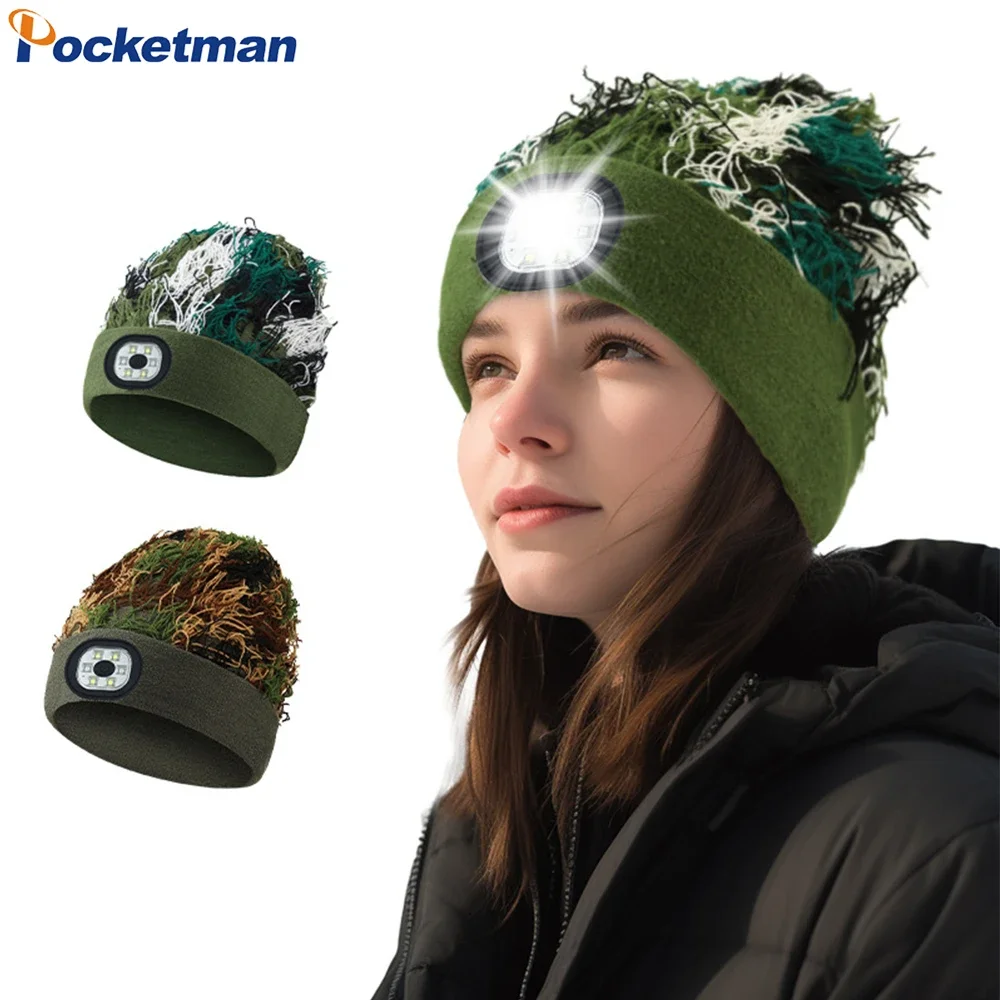 

Unisex Knit Lighted Hat USB Rechargeable LED Headlamp Hat LED Beanie Hat with Light Warm Winter Beanie Headlight Cap for Outdoor