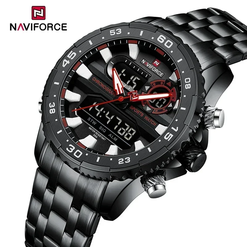 NAVIFORCE NF9234 Men\'s Classic Quartz Date and Day Display Watch 3ATM Waterproof Sports Business Stainless Steel Band Watches