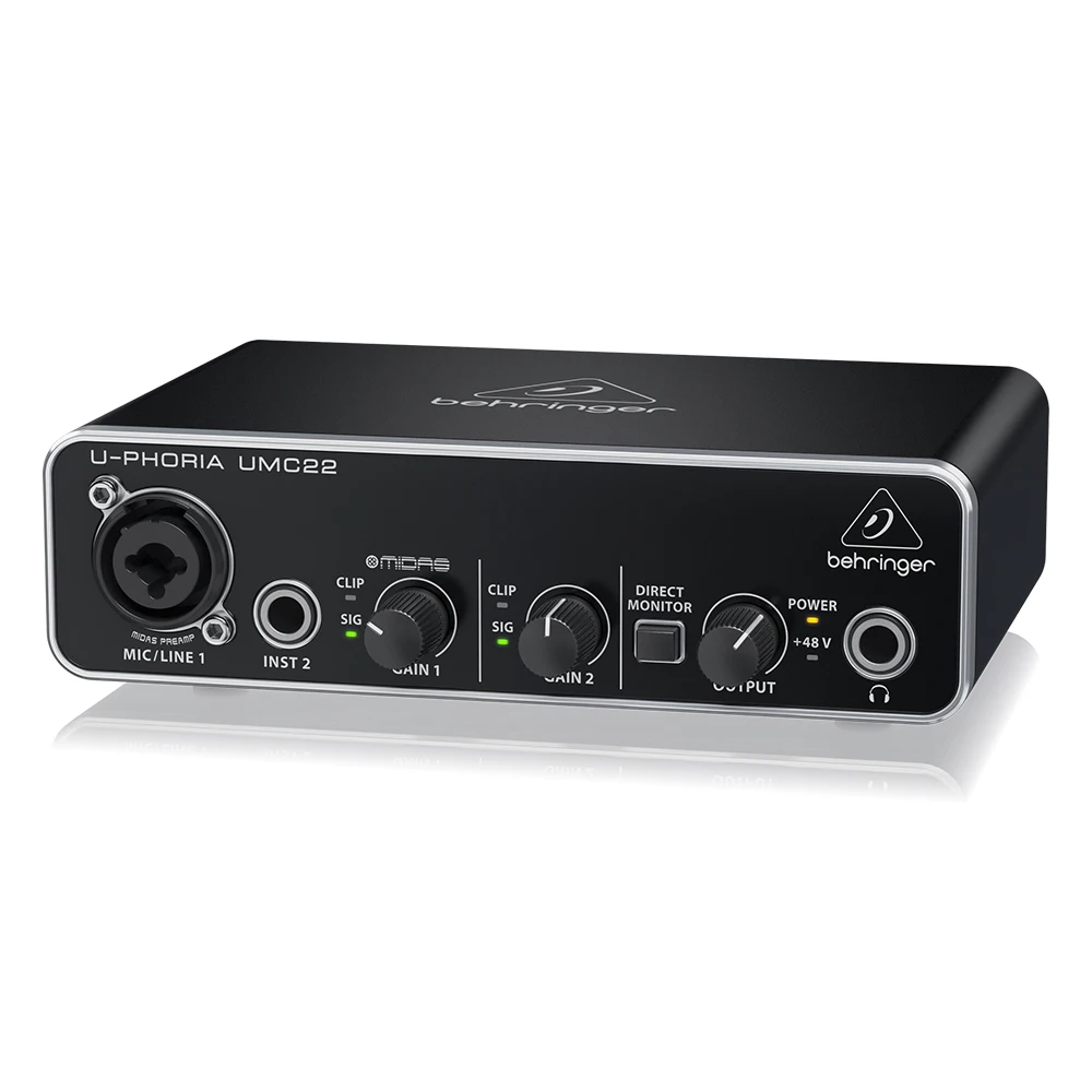 Baru u-phoria UMC22 kartu suara 2-Channel USB Audio antarmuka dengan 1 Midas Preamp & 48V Phantom Power Studio peralatan Suara