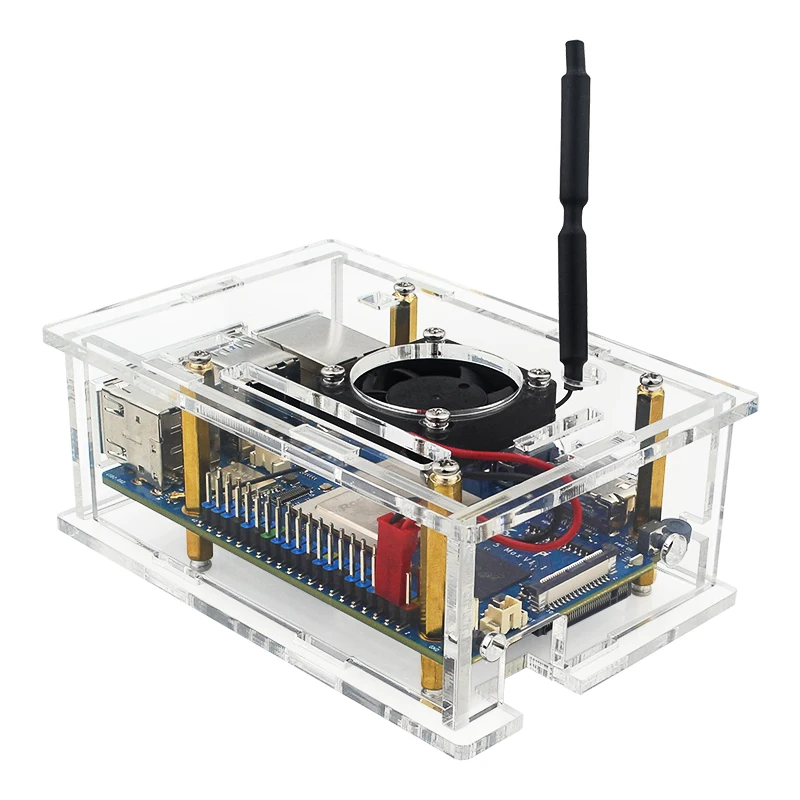 Orange Pi 5 Max Acrylgehäuse, transparente Schale, Lüfter, Aluminium-Kühlkörperantenne, optionale Schutzbox für Orange Pi 5 Max