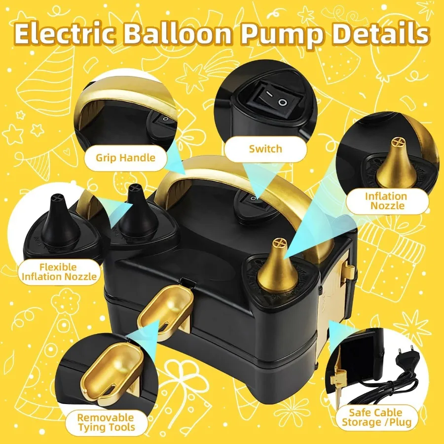 Electric Portable Balloon Inflator Pump for Birthday Wedding Graduation Party Decorations Dual Nozzle Electric Air Pump for Bal