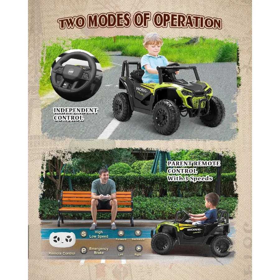 12V Ride on Car Battery Powered Electric UTV Truck with Parent Remote Control Bluetooth Music LED Light 3 Speeds Soft Start Saf