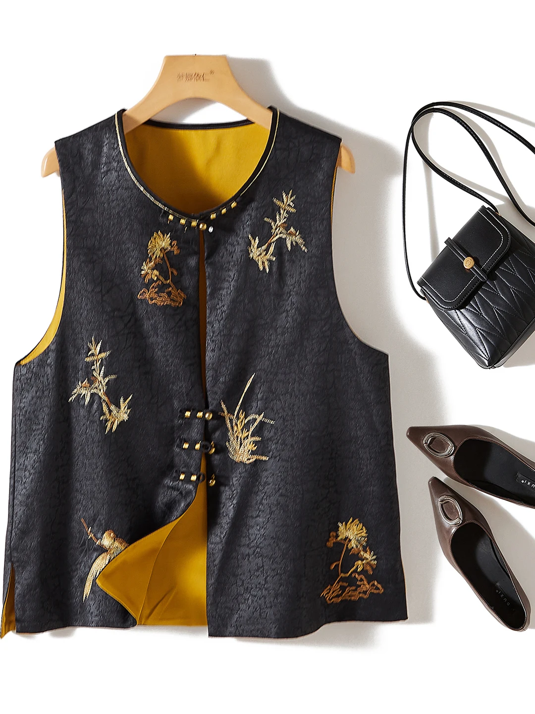 

Новый китайский костюм из ацетата с вышивкой, женский винтажный костюм Тан, топ на бретелях, осенний дизайн с узором Faion Cra