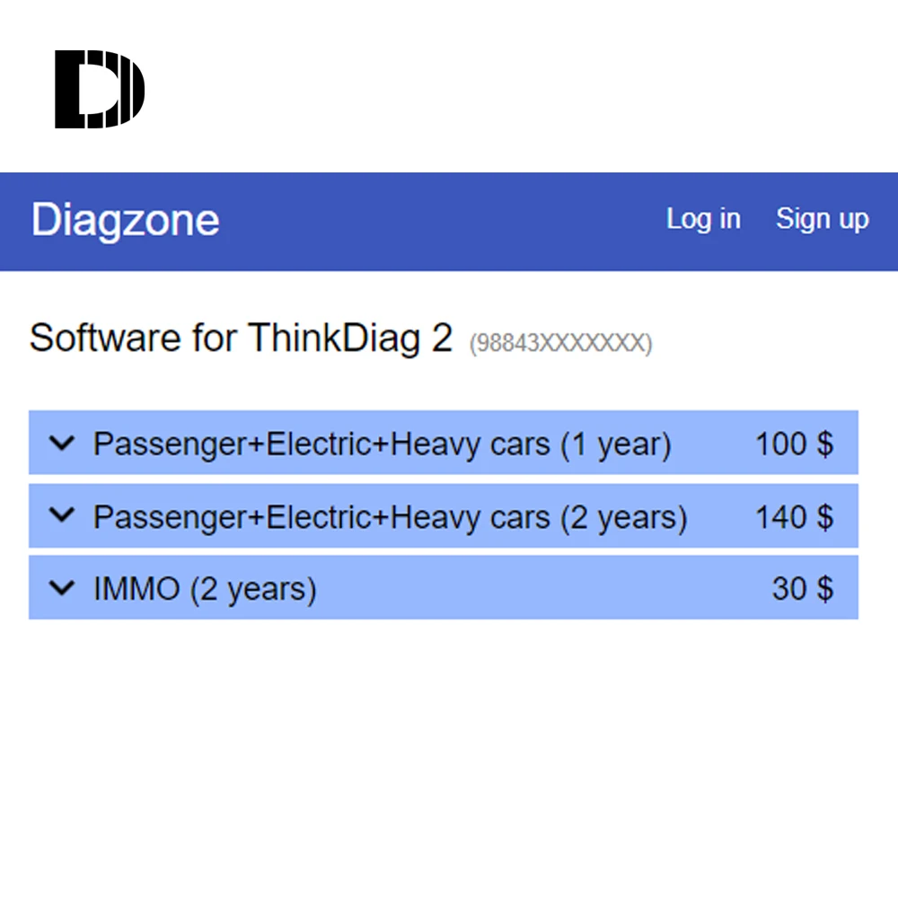 Diagzone Pro Software Car+EV+HD 1 Year Open Software Subscription for TD2(9884), CAR 7( 9884, 9887)