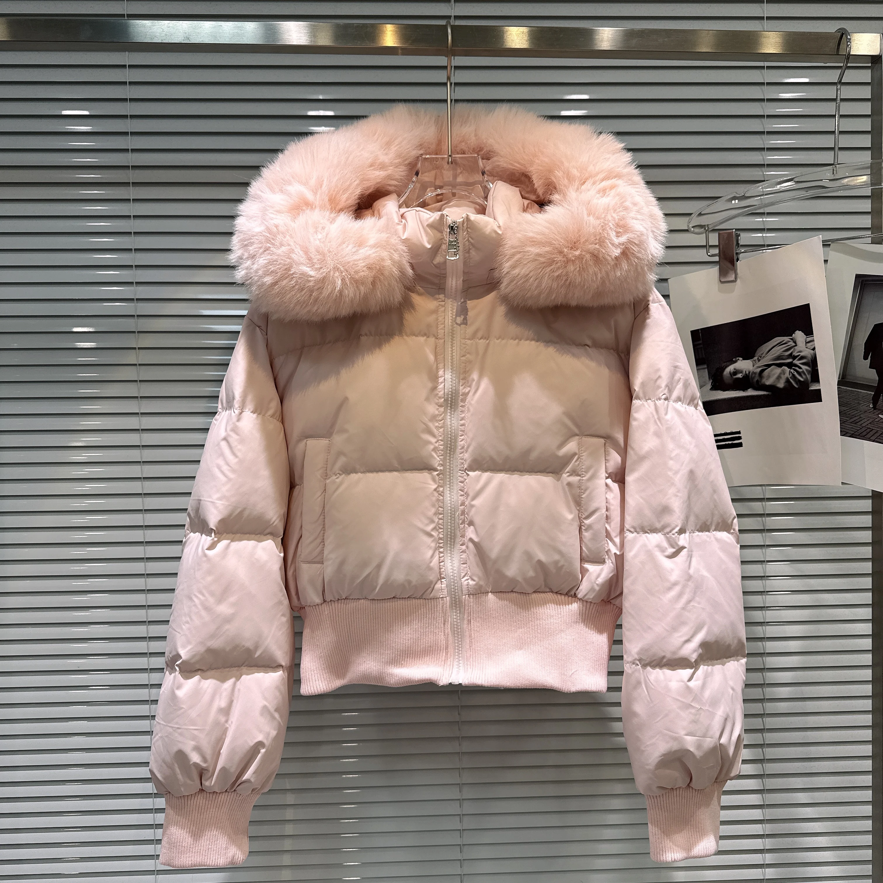 Mode française élégant polyvalent bouffant vestes courtes col de fourrure à capuche chaud épaissi coton rembourré matelassé manteaux femmes hiver