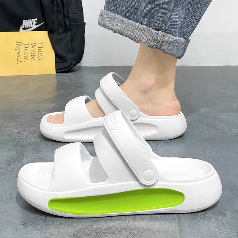Men's Summer Outdoor Slip-On Anti-Slip Beach Sandals Thick Bottom Slip-Feel Driving Two Users Outdoor Cool Slippers