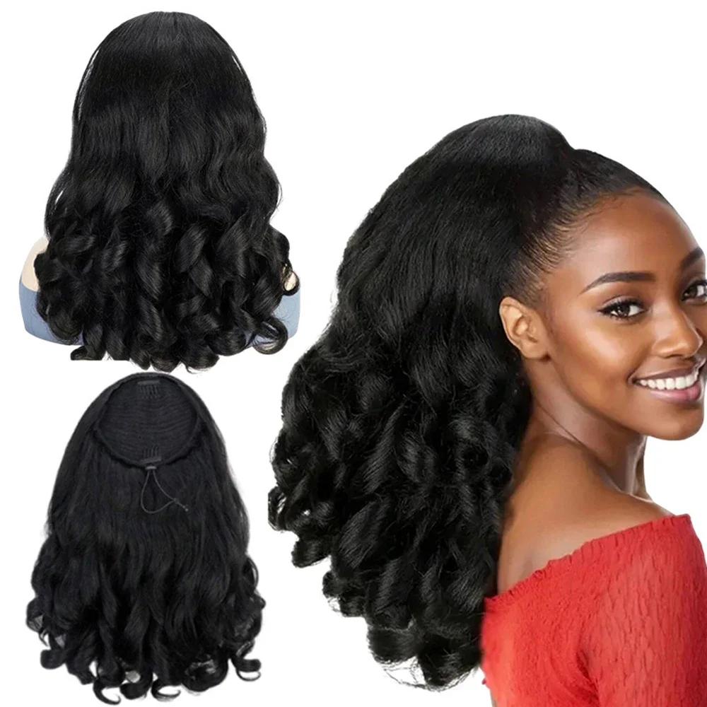 

Synthetic Drawstring Ponytail Extension 16Inch Fluffy Curly Wavy Pony Tails Hair Extensions for Black Women Daily Party Use