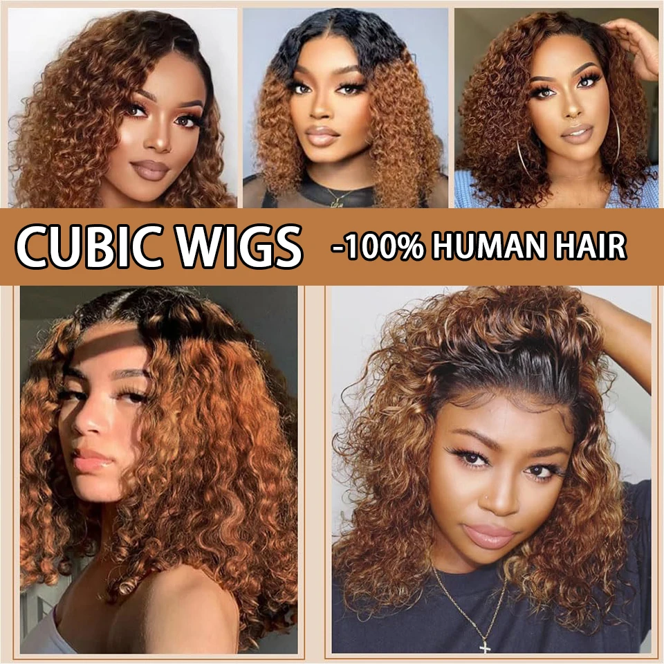 Ombre Honey Blonde Wave Lace Front Bob Wigs Human Hair for Black Women Wet and Wavy 13x4 HD Ombre Brown Short Curly Bob Wig