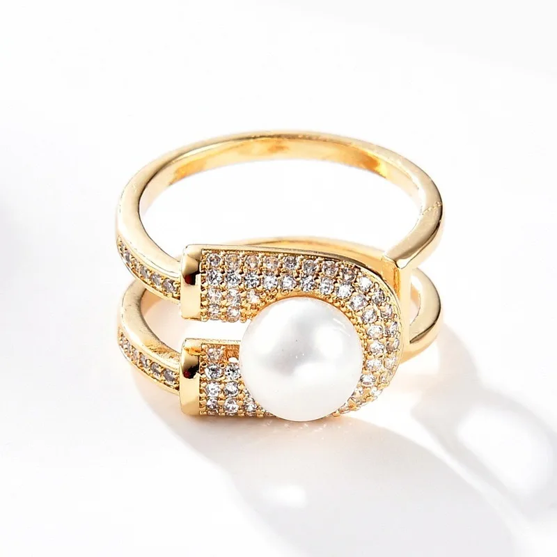 

Temperament Fashion Pearl Ring Women's Personality Light Luxury Delicate Design Internet Celebrity Pin Adjustable Opening Ring