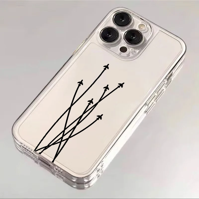Linha avião capa clara caso de telefone para iphone 12 xs 16e xr 11 7 8 15 pro max 14 16 13 mini