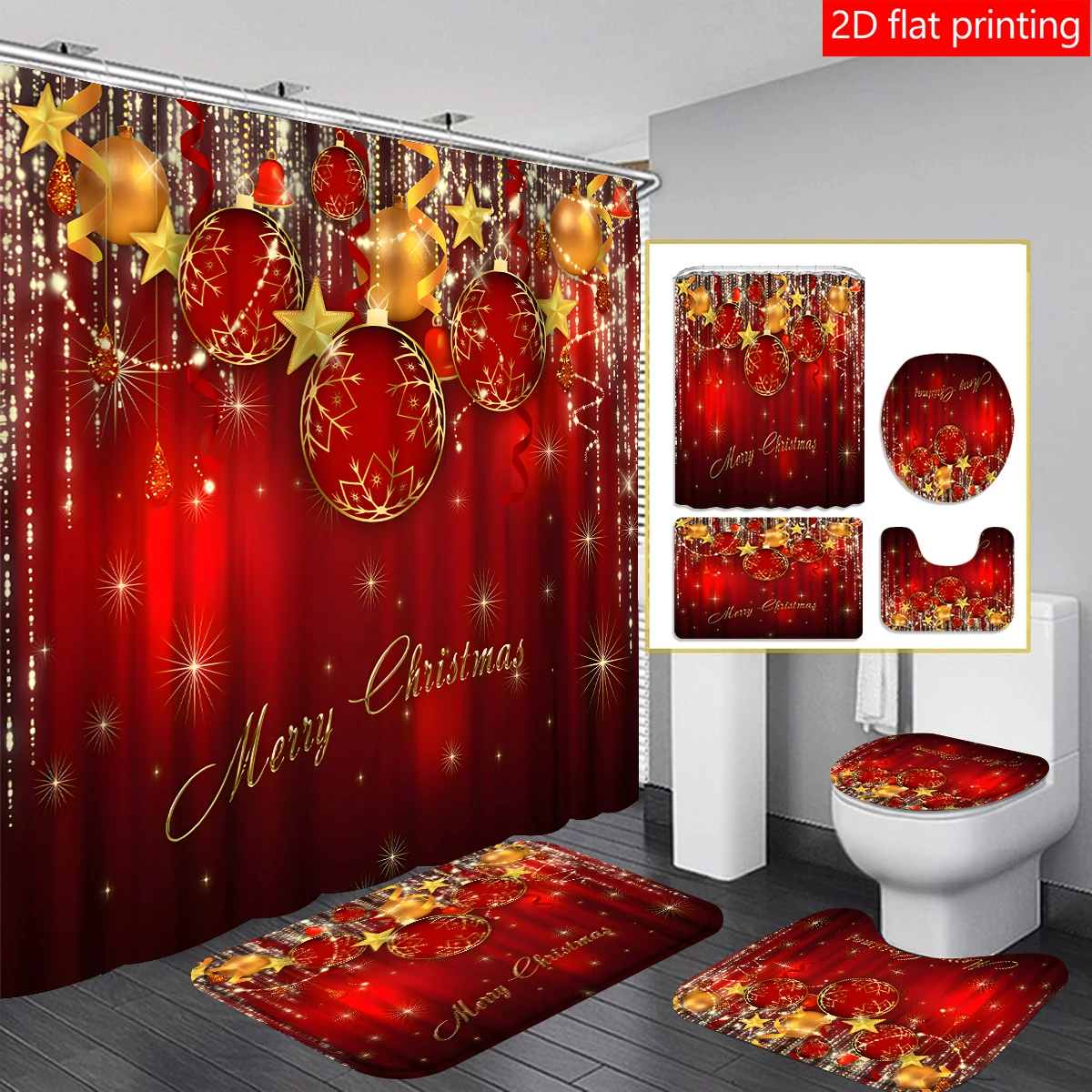 

4pcs Christmas star Curtain shower curtain decoration, beautiful housewarming gift modern home decoration, waterproof shower cur