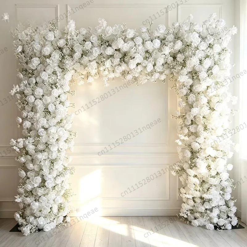 Realistic Handmade Fabric Silk Rose Gypsy Square Flower Arch White, Suitable for Wedding Hotel Commercial Decoration