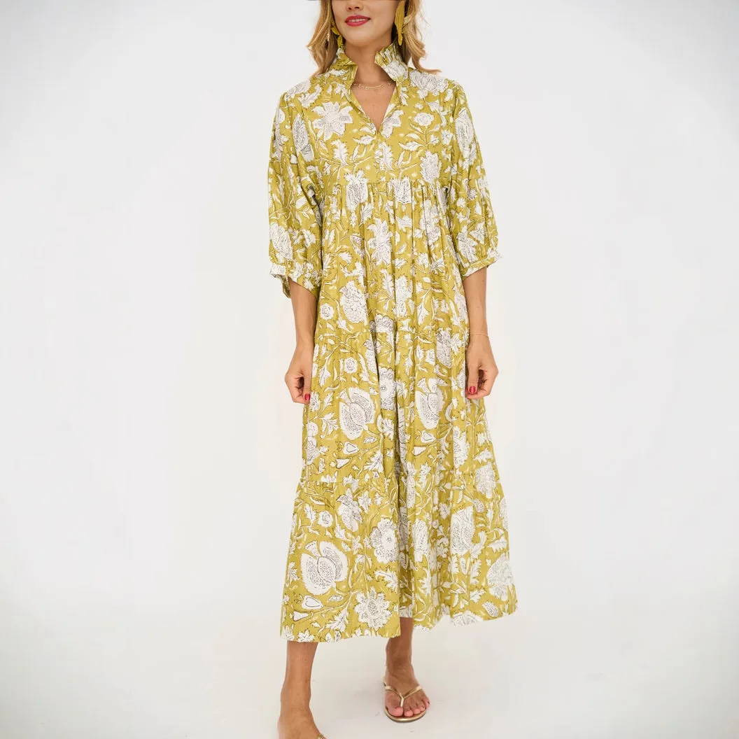 

2026 женское модное свободное отпускное платье с v-образным вырезом и принтом, новое повседневное сложенное платье