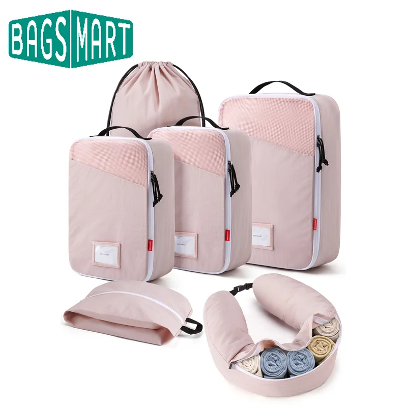 bagsmart-6-セットトラベルパッキングキューブ荷物オーガナイザーバッグ衣類収納ポーチランドリー巾着バッグトラベルアクセサリー