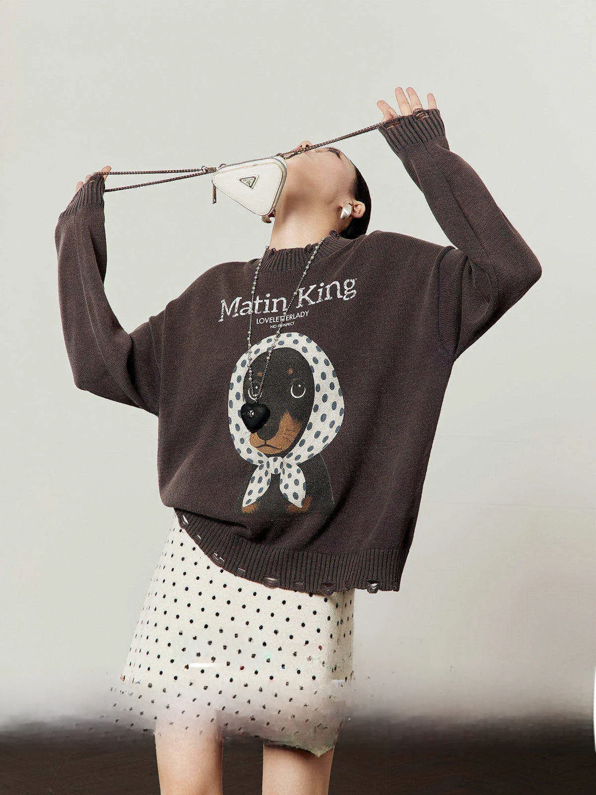 

ey Knitted Print Sweater Women's Loose Fit Spring New Sle Morning Vintage Sle Long Sve ort Length Faionable Top