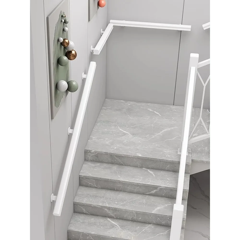 Wood Handrails for Indoor Stairs White, 3ft/4ft/5ft/6ft/8ft/10ft/12ft/18ft/20ft Modern Stair Handrail Grab Bar Kit, Wall Mount