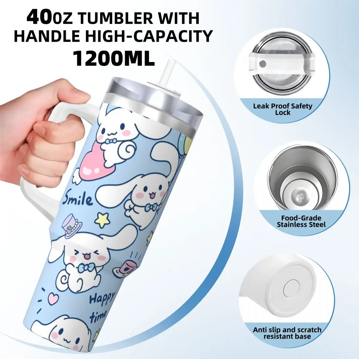 Sanrio Cinnamoroll Cartoon With Friends Tumbler Cold Drink Water Bottle Portable Stainless Steel Coffee Mug