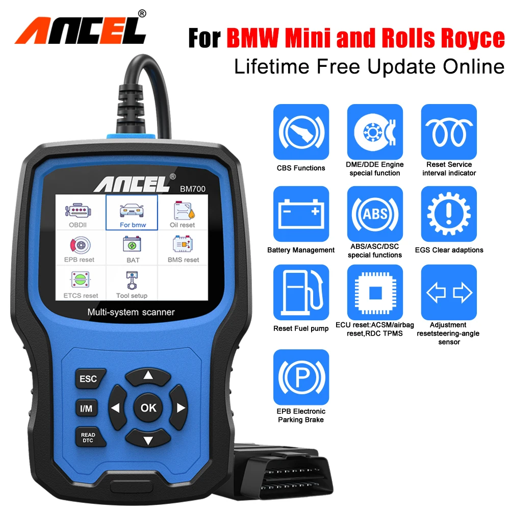 

ANCEL BM700 OBD2 Automotive Scanner for BMW/MINI EPB SAS Airbag TPMS Oil Reset Injector Coding Car Diagnostic Tool Code Reader