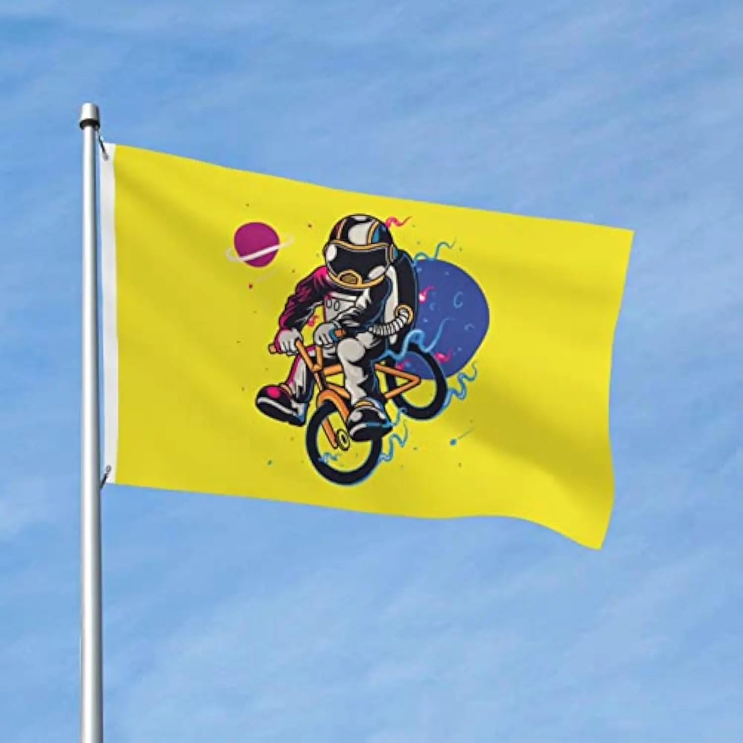 Astronaut Riding Bicycle Flag Durable Outdoor 3x5FT 4x6FT Patio Banner Indoor Decorative Home